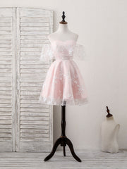 Elegant Pink Tulle Sweetheart Lace Short Prom Dress for Homecoming and Parties