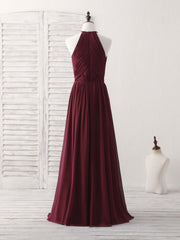 Elegant Burgundy Chiffon Long Prom Dress, Simple Evening Gown for Bridesmaids