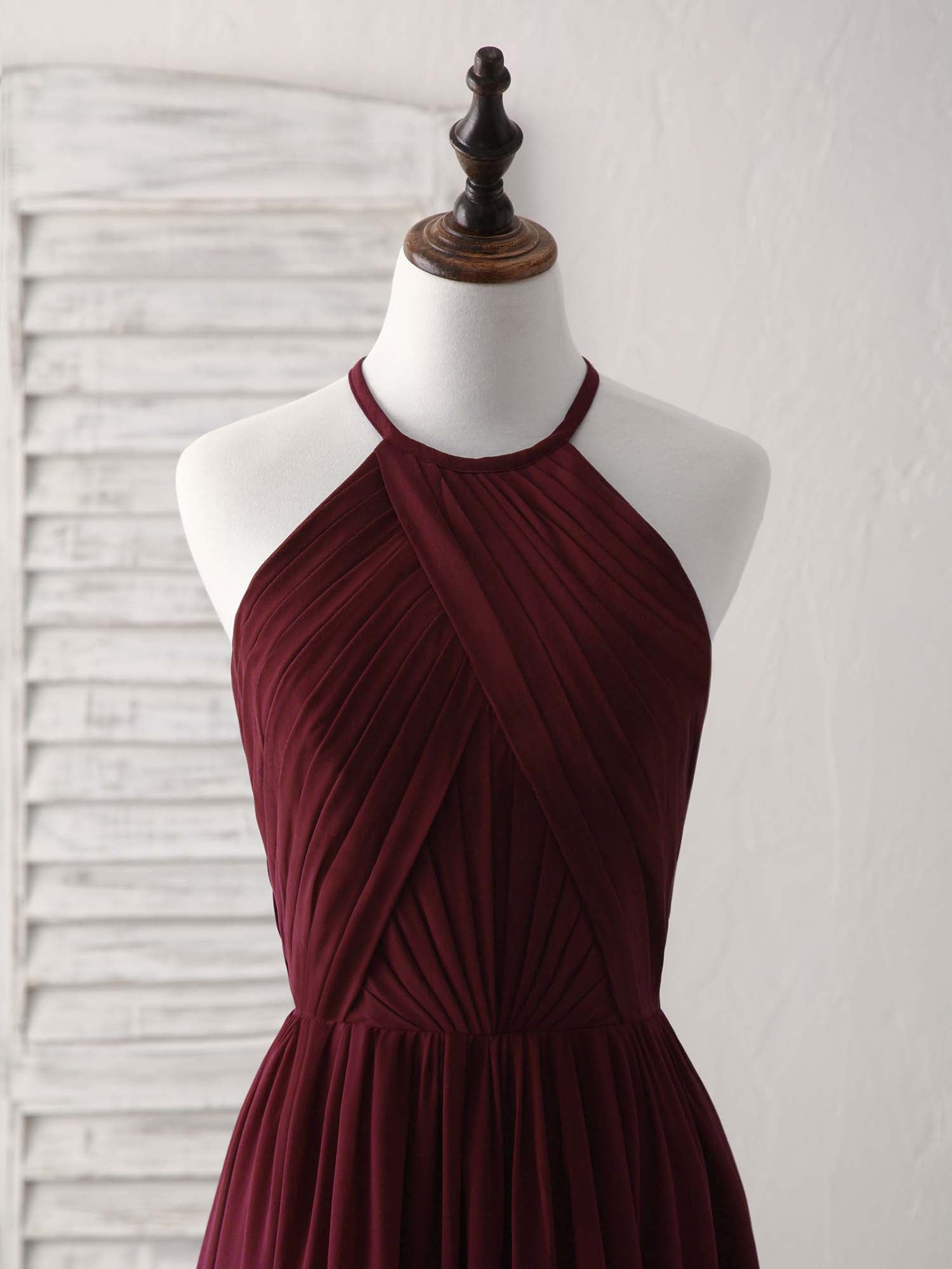 Elegant Burgundy Chiffon Long Prom Dress, Simple Evening Gown for Bridesmaids