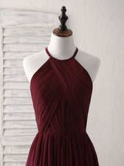 Elegant Burgundy Chiffon Long Prom Dress, Simple Evening Gown for Bridesmaids