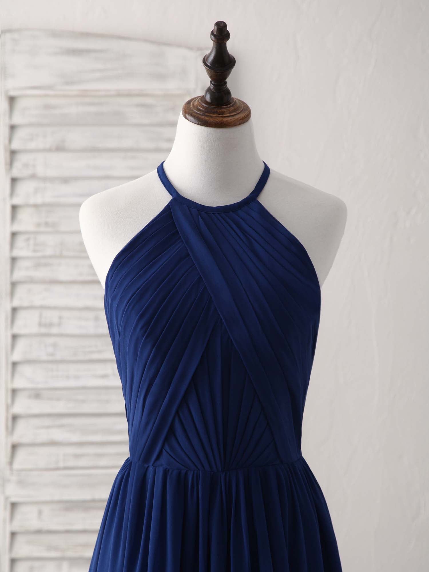 Elegant Dark Blue Chiffon Long Prom Bridesmaid Dress - Simple & Flowy Design