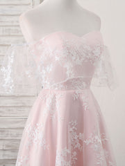 Elegant Pink Tulle Sweetheart Lace Short Prom Dress for Homecoming and Parties