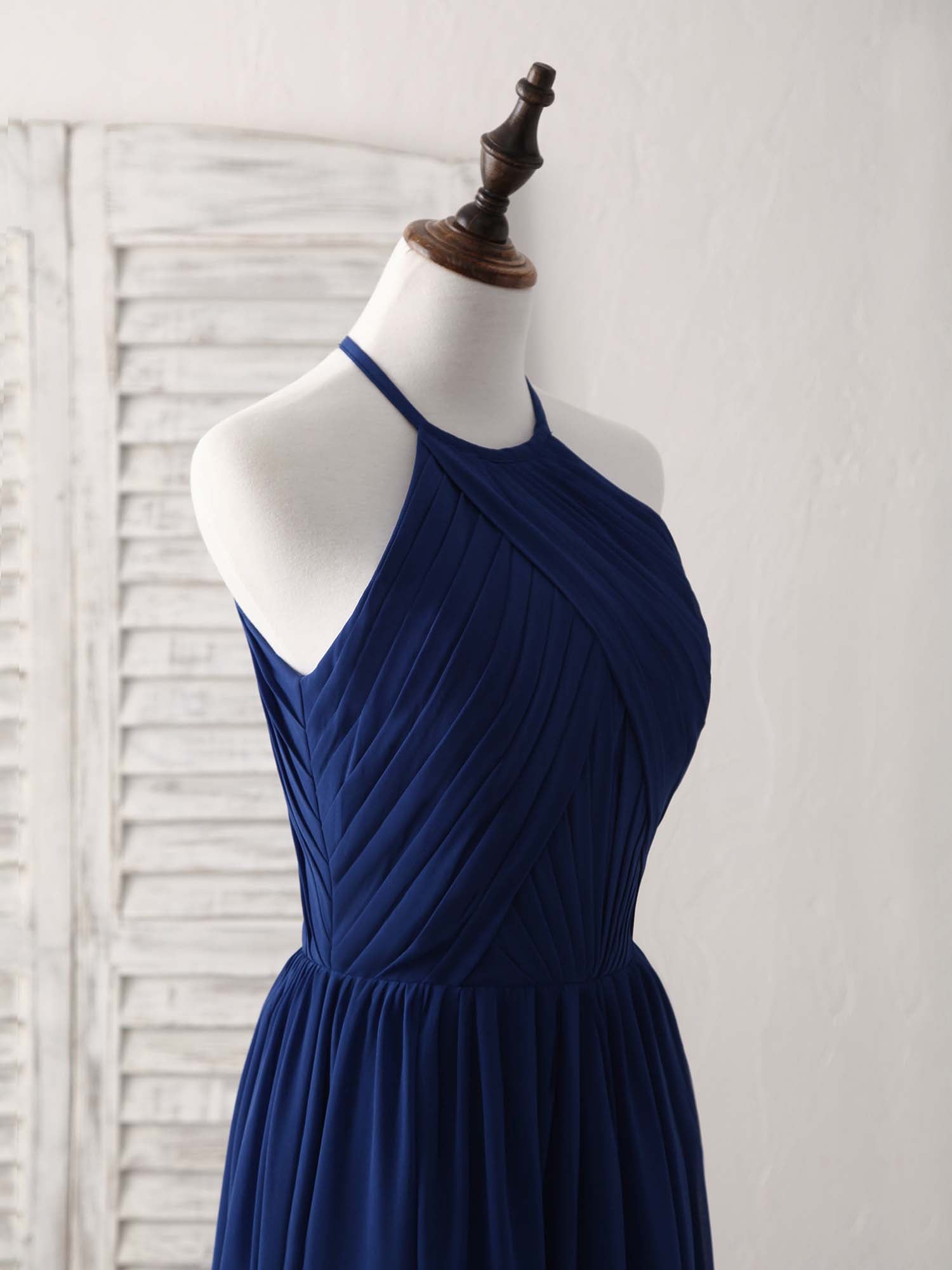 Elegant Dark Blue Chiffon Long Prom Bridesmaid Dress - Simple & Flowy Design
