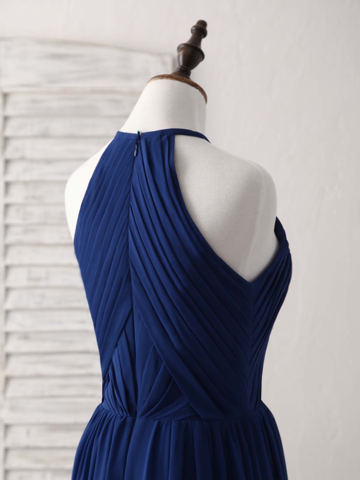 Elegant Dark Blue Chiffon Long Prom Bridesmaid Dress - Simple & Flowy Design