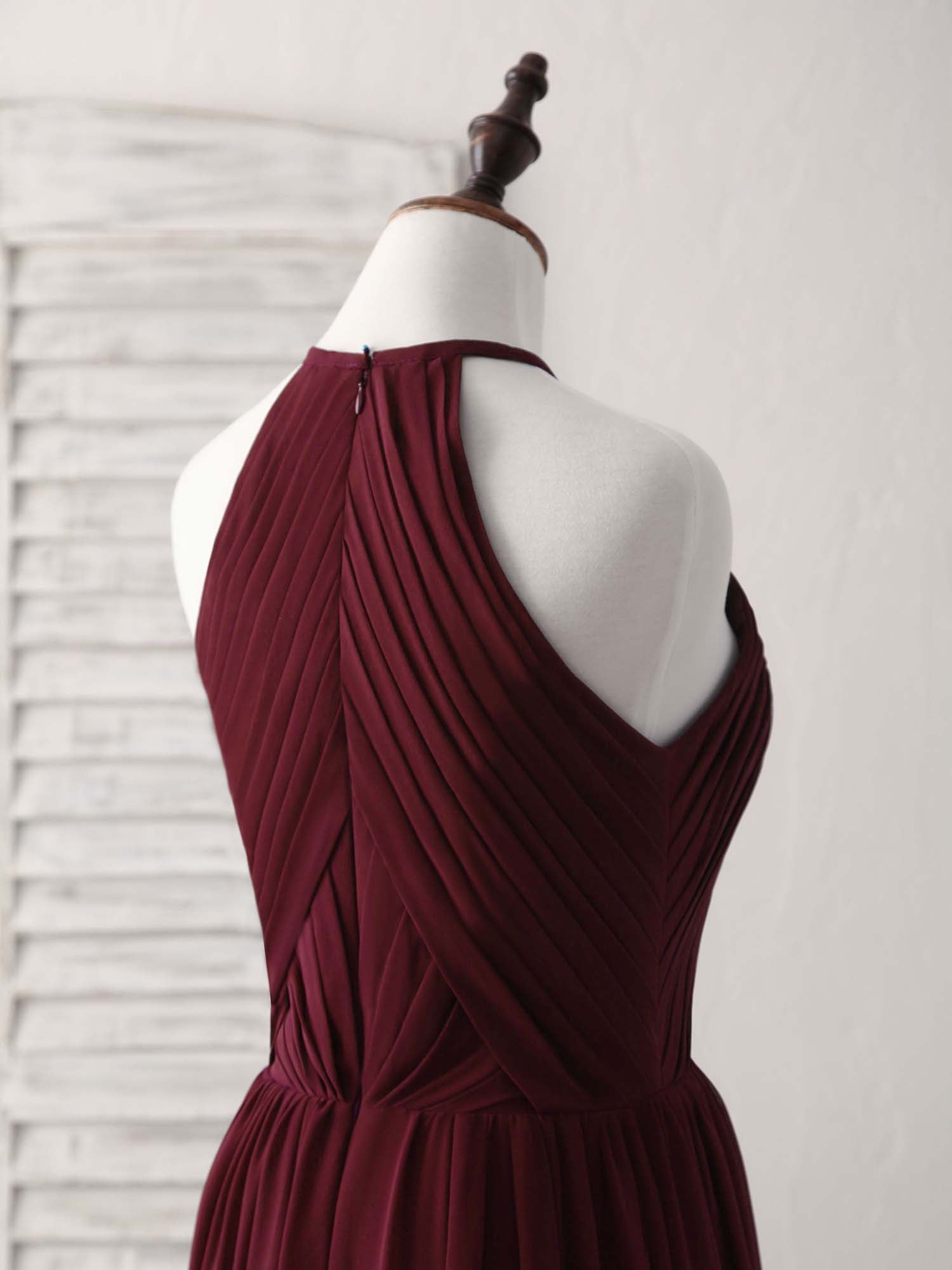 Elegant Burgundy Chiffon Long Prom Dress, Simple Evening Gown for Bridesmaids