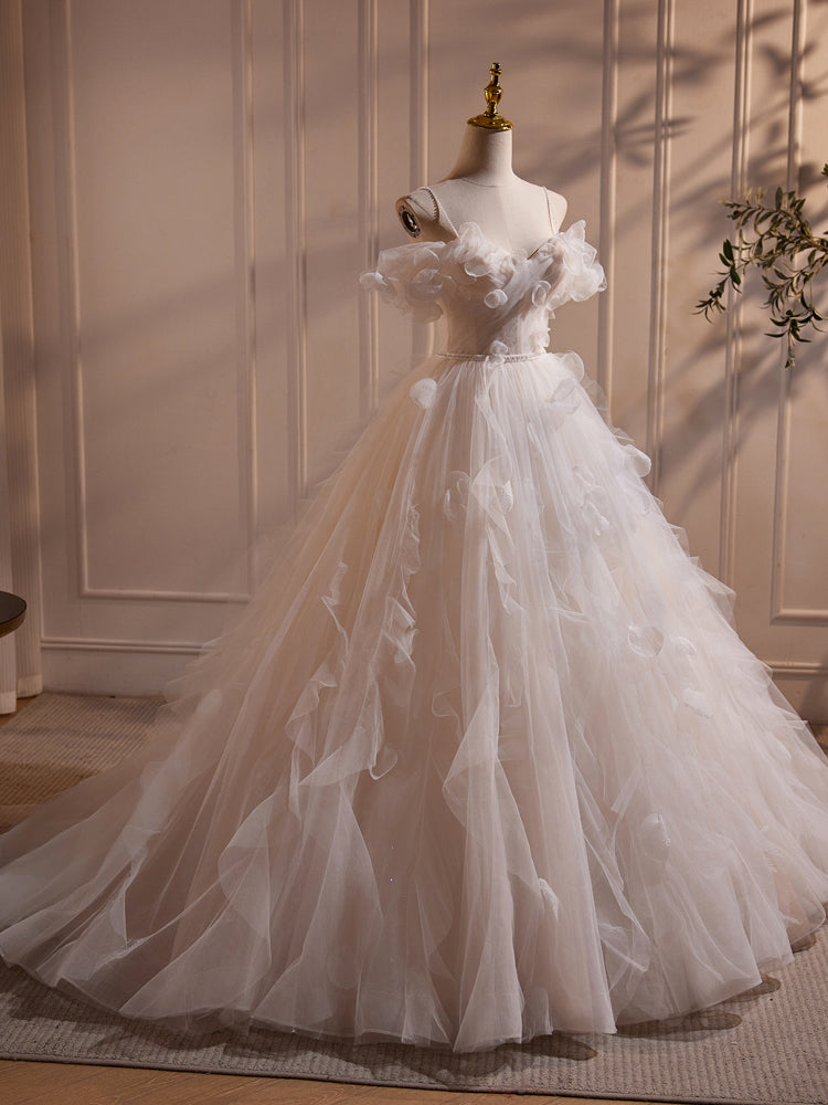 Elegant A-Line Off-Shoulder White Tulle Prom Dress: Perfect Sweet Sixteen Gown