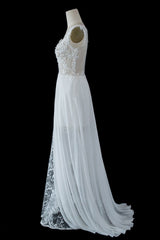 Sheer Tulle A-Line Wedding Dress with Lace Split Straps Elegant Bridal Gown