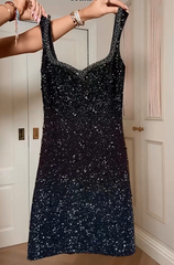 Sleek Black Sequin Spaghetti Strap Sleeveless Mini Prom Homecoming Dress