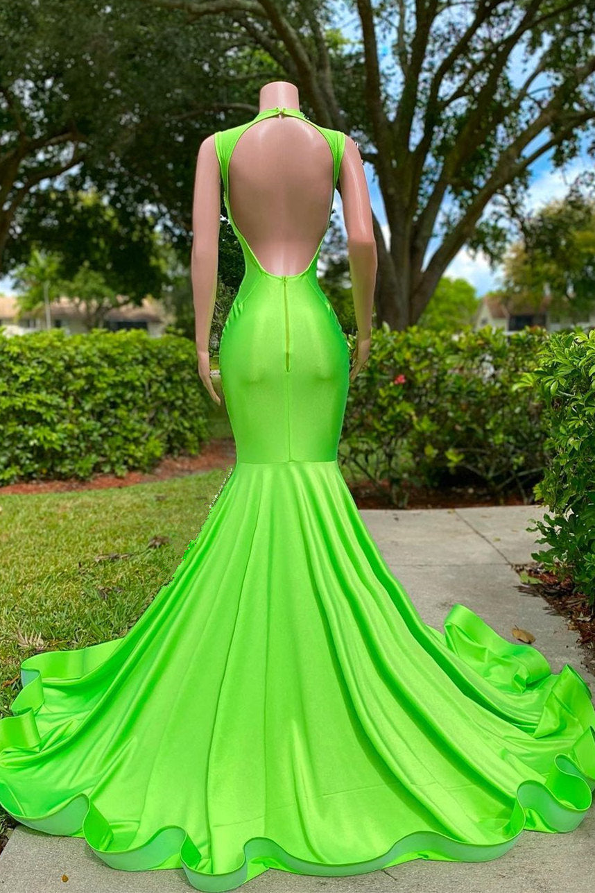 Elegant Lime Green Mermaid Prom Gown with Dazzling Appliques and Seductive Cut-Out