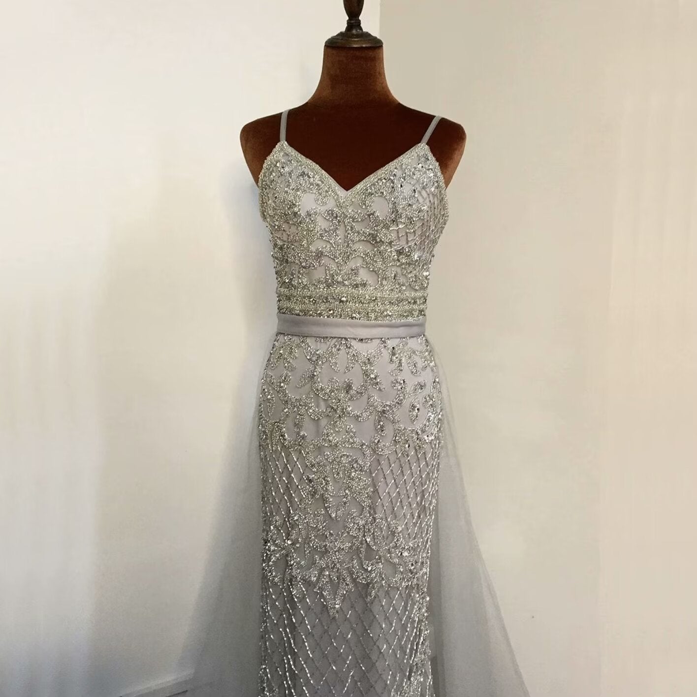 Champagne Sequined Mesh Prom Dress with Sleeveless A Line Backless Style