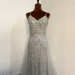 Champagne Sequined Mesh Prom Dress with Sleeveless A Line Backless Style