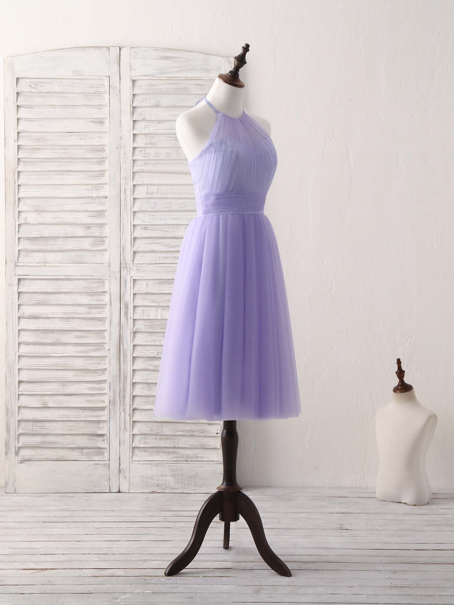 Elegant Purple Tulle Short Prom Dress: Simple Bridesmaid Dress with Flirty Silhouette Elegant Purple Tulle Short Prom Dress: Simple Bridesmaid Dress with Flirty Silhouette