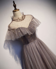 Unique Tulle Long Prom Dress Evening Gown For Women Gray