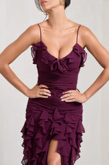 Burgundy Spaghetti Straps Chiffon Prom Evening Party Dress For Women
