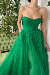 Glamorous Green Tulle Prom Dress with Sweetheart Neckline and High Slit