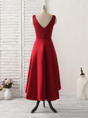 Elegant V-Neck High-Low Burgundy Prom Dress, Perfect for Bridesmaids and Evenings