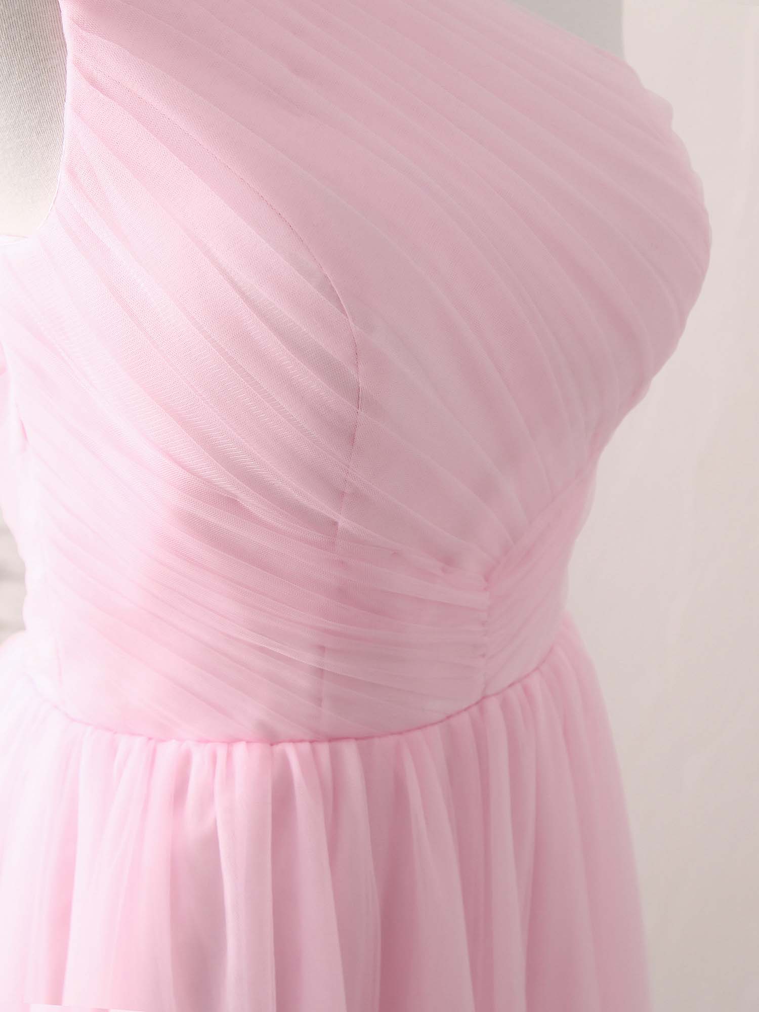 Elegant Pink Tulle One-Shoulder Long Prom Gown - Perfect Bridesmaid Dress