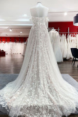 Sleeveless Off-Shoulder A-Line Wedding Dress Ruffles Tulle Lace Appliques Bridal Gown