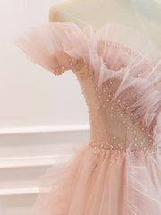 Pink Off Shoulder Tulle Prom Dress for Women's Evening Wear