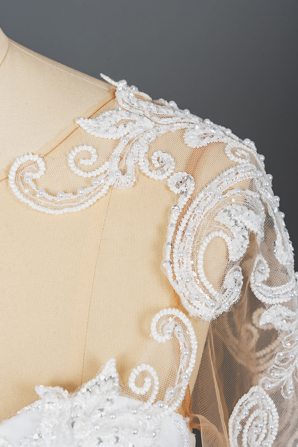 A-Line V-Neck Hi-Lo Wedding Dress with Ruffles, Tulle and Appliques
