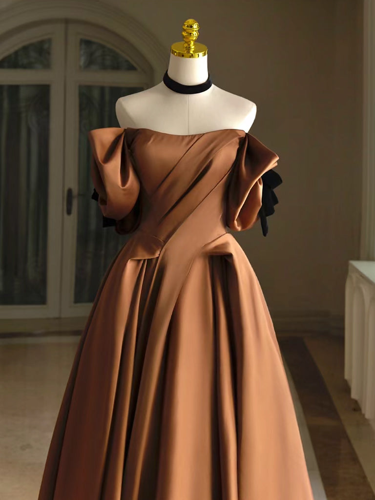 Elegant A-Line Satin Brown Long Prom Dress: Chic Formal Evening Gown Elegant A-Line Satin Brown Long Prom Dress: Chic Formal Evening Gown