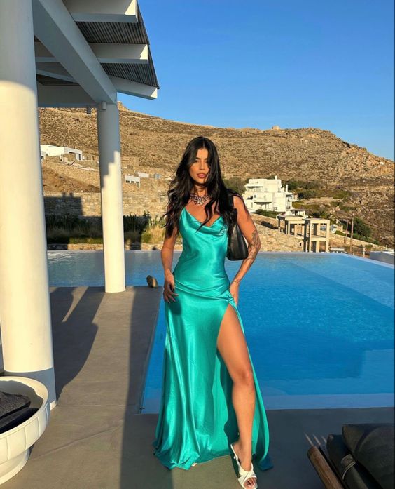 Satin Spaghetti Strap A-Line Prom Dress with Side Split