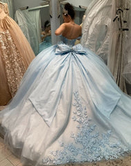 Light Blue Off-Shoulder A-Line Quinceanera Ball Gown Tulle