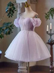 Purple Tulle A-Line Sweetheart Neck Short Prom Homecoming Dress