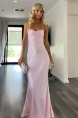 Long Prom Pink Evening Party Dresses With High Slit For Women