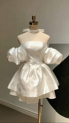 Strapless Short Satin Ball Gown Homecoming Dress Lace-Up Back