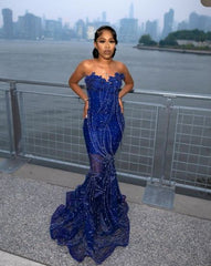 Royal Blue Mermaid Sweetheart Sequin Prom Dress for Women Formal