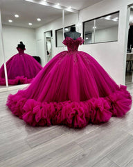 Princess Quinceanera Tiered Ruffle Tulle Ball Gown with Appliqué