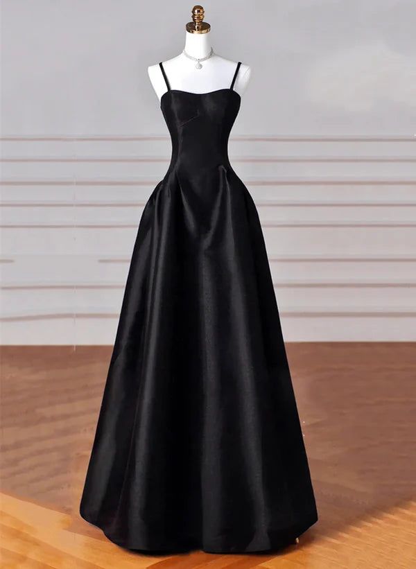 Elegant Black A-Line Satin Long Prom Dress With Lace-Up Back
