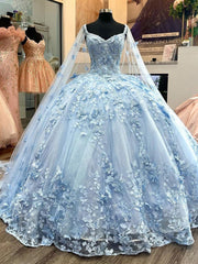 Gorgeous Blue A Line Tulle Ball Gown Prom Evening Dress