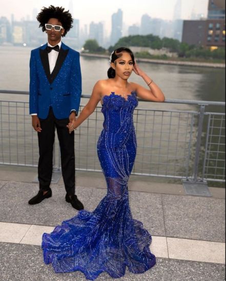 Royal Blue Mermaid Sweetheart Sequin Prom Dress for Women Formal