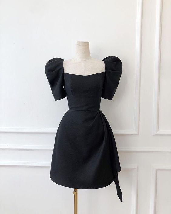 Satin Black Short Prom Dress with Zipper Back Built-in Bra