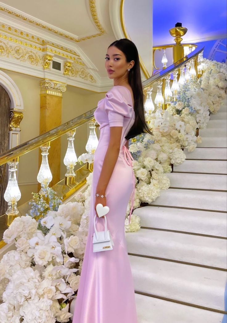 Pink Prom Dresses for Women Formal Party Evening Gowns Satin