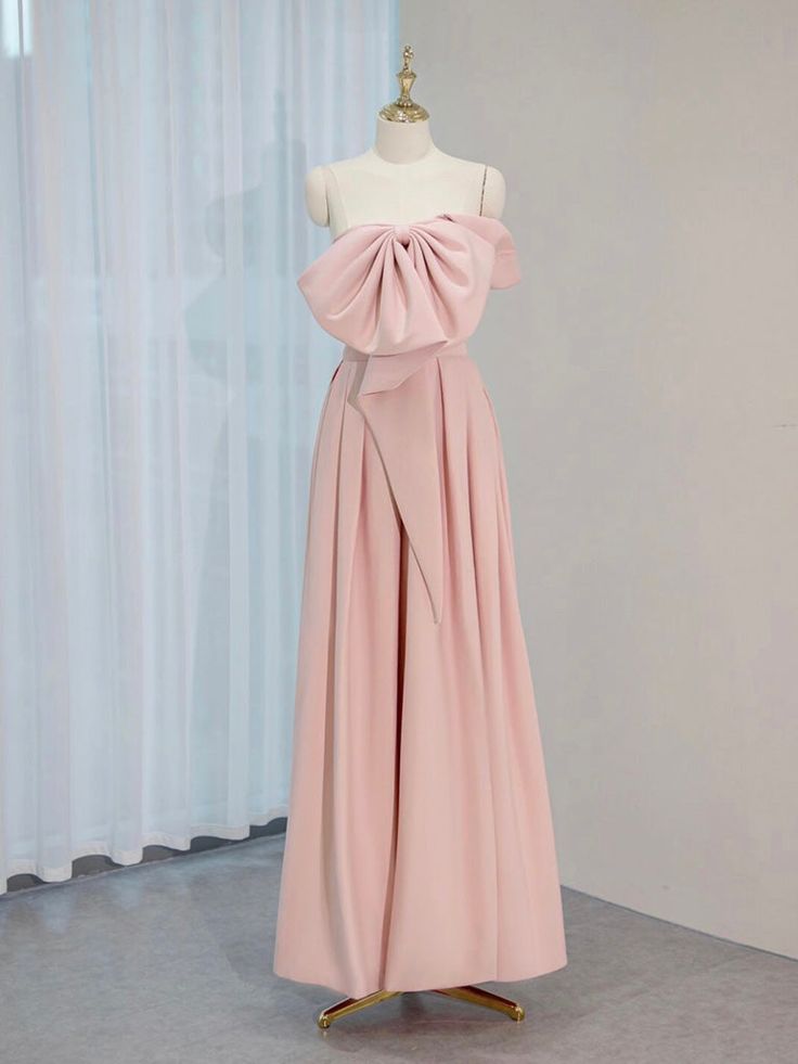 Satin A-Line Pink Prom Dress Long Formal Gown with Lace-Up