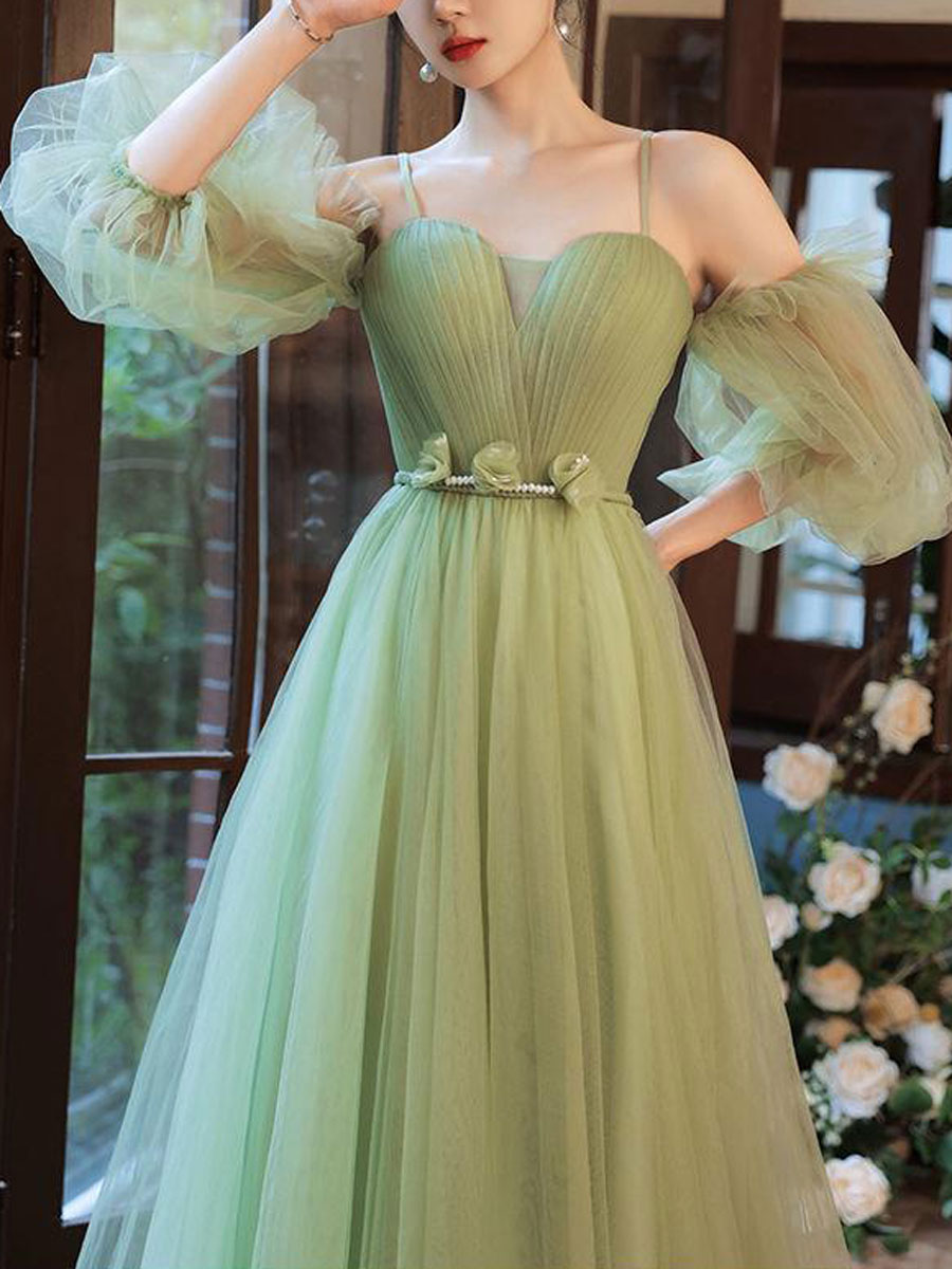 Stunning Green A Line Long Prom Dress for Bridesmaids and Formal Events