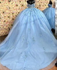 Sparkly Sky Blue Quinceanera Ball Gown with Appliques Beading Sequins