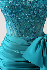 Tight Strapless Pleated Satin Short Homecoming Dress with Bow