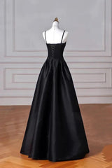 Elegant Black A-Line Satin Long Prom Dress With Lace-Up Back