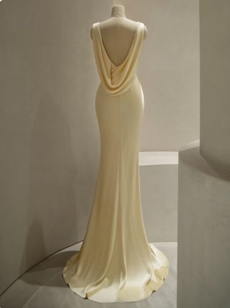 Pastel Yellow Satin Backless Mermaid Floor-Length Prom Dress