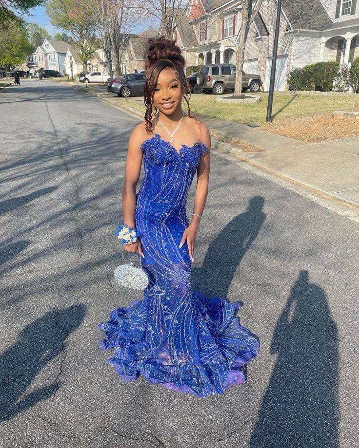 Royal Blue Mermaid Sweetheart Sequin Prom Dress