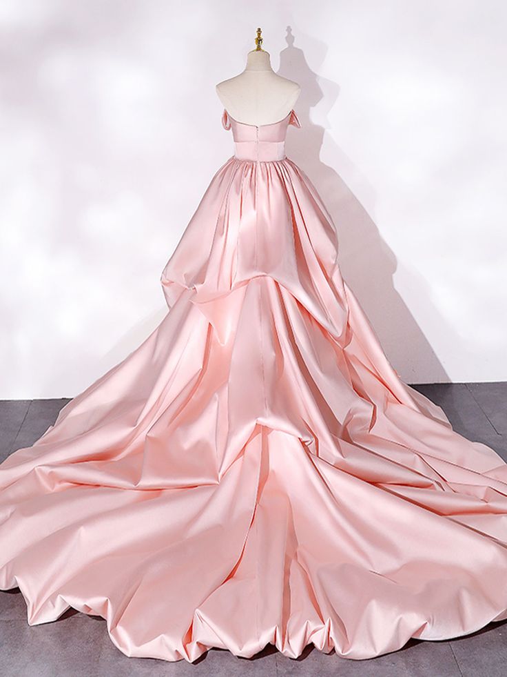 Satin Sweep-Train Long Prom Dress Elegant Formal Evening Gown