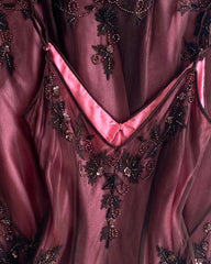 Beaded Satin Sleeveless Evening Prom Gown Long Formal Dress