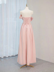 Satin A-Line Pink Prom Dress Long Formal Gown with Lace-Up