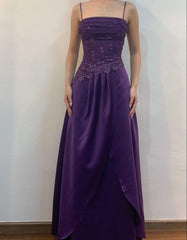 Satin A-Line Floor-Length Evening Gown Sleeveless Purple Elegance