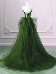 A-Line Sequin Tulle Long Formal Prom Evening Gown Sleeveless
