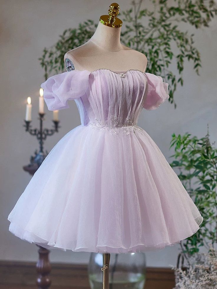 Lilac A-Line Sweetheart Tulle Short Prom Dress Lace-Up Back Homecoming